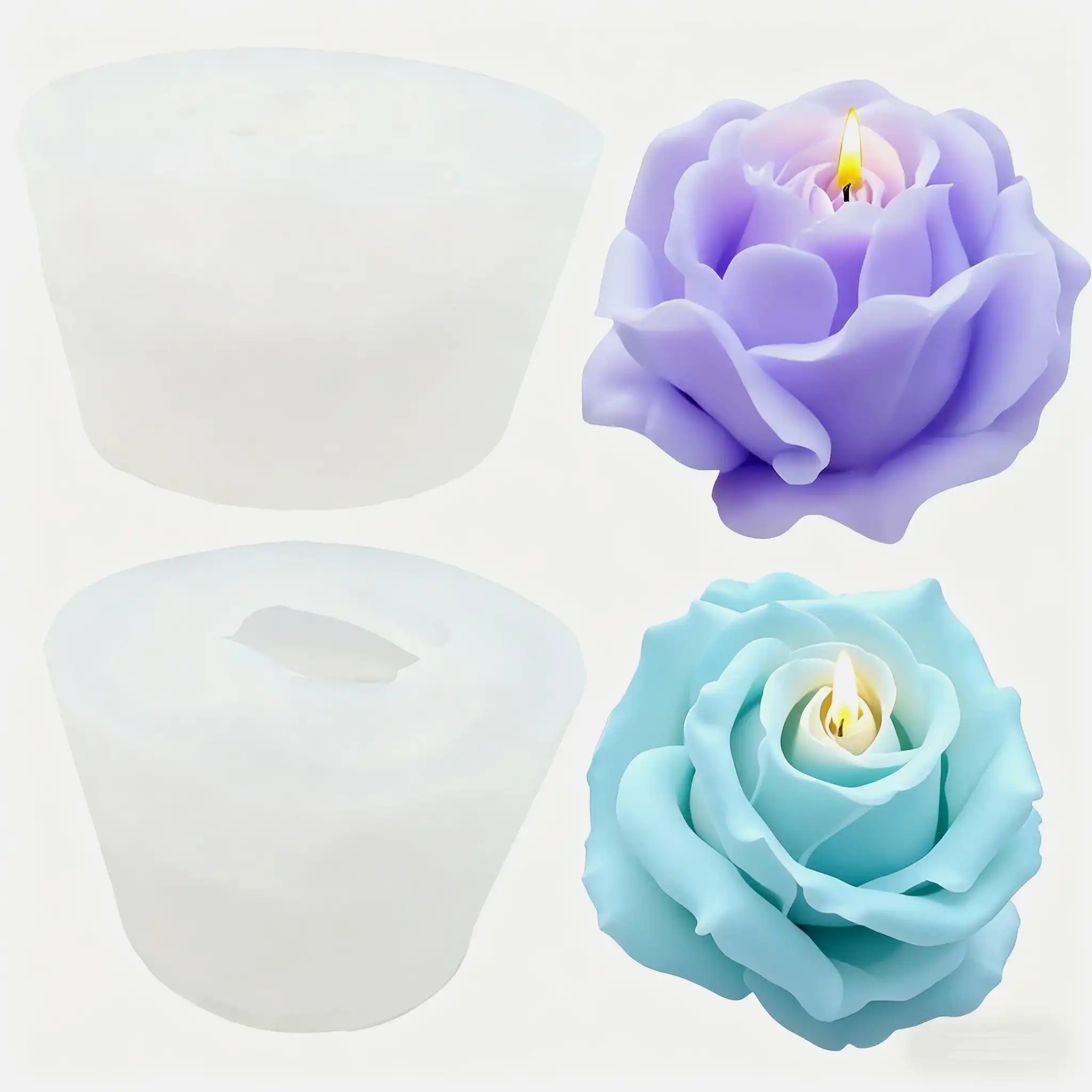 Resin Craft Ideas - 2-Piece Romantic 3D Rose Silicone Candle